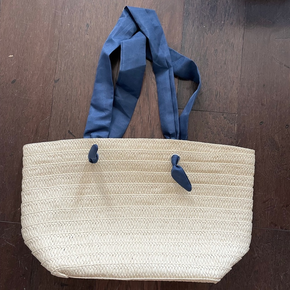 NEW Summer Straw Tote with Fabric Handles